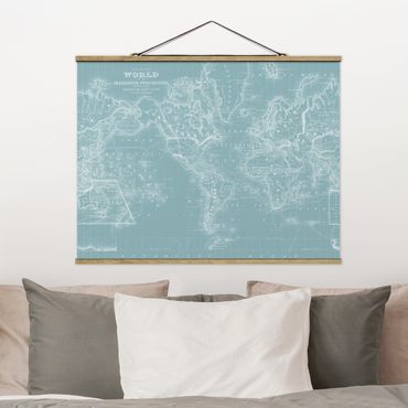 Foto su tessuto da parete con bastone - Mappa del mondo in Blue Ice - Orizzontale 3:4