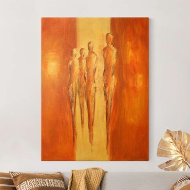 Quadro su tela oro - Quattro figure in arancione 02