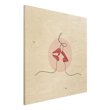 Stampa su legno - Lips kiss Line Art - Quadrato 1:1