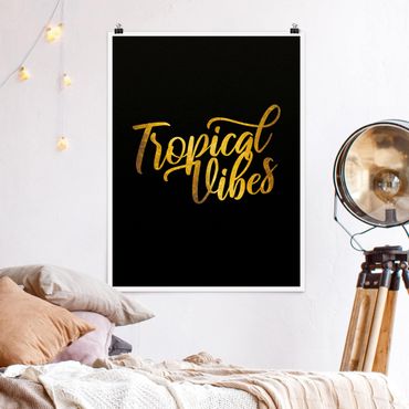 Poster - Gold - Tropical Vibes On Black - Verticale 4:3