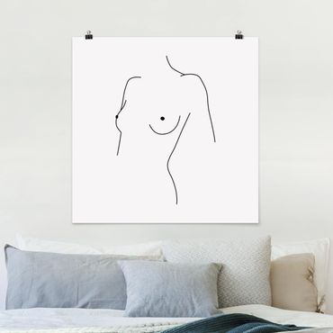 Poster - Line Art Nudo Busto donna Bianco e nero - Quadrato 1:1