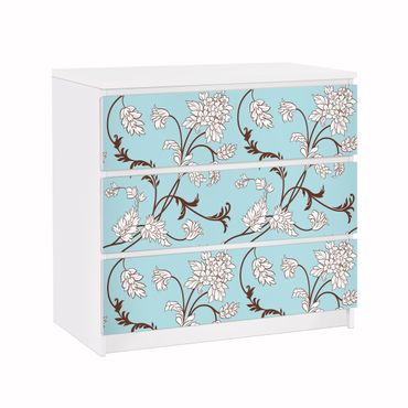 Carta adesiva per mobili IKEA - Malm Cassettiera 3xCassetti - Bright Blue floral pattern