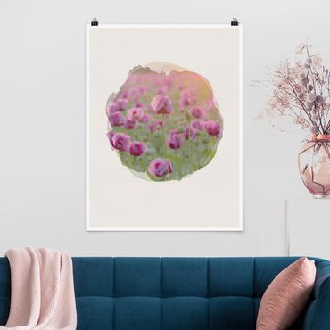Poster - Acquarelli - Viola di papavero fiori di prato in primavera - Verticale 4:3