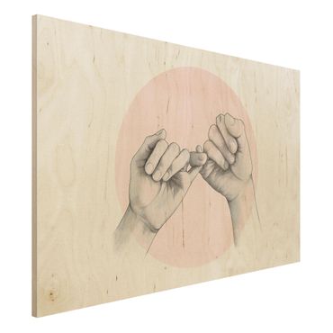 Stampa su legno - Illustrazione mani Amicizia Circle Rosa Bianco - Orizzontale 2:3