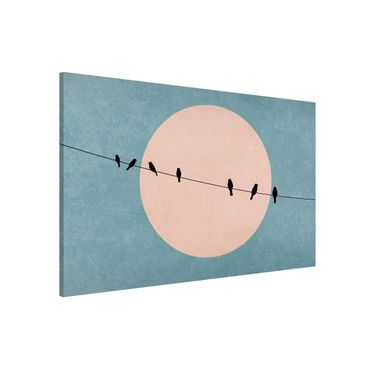 Lavagna magnetica - Uccelli davanti a sole rosa I
