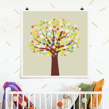 Poster - albero floreale - Quadrato 1:1