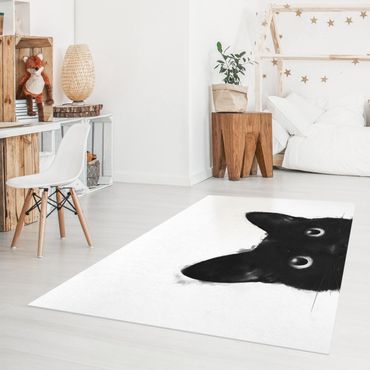 Tappeti in vinile - Laura Graves - Illustrazione pittura gatto nero su bianco - Orizzontale 4:3