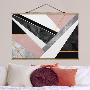 Foto su tessuto da parete con bastone - Elisabeth Fredriksson - Bianco e nero Geometria con oro - Orizzontale 2:3