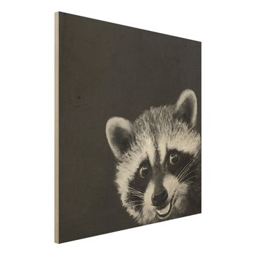 Stampa su legno - Illustrazione Raccoon Monochrome Pittura - Quadrato 1:1