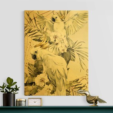 Quadro su tela oro - Uccelli tropicali - Cacatua bianchi