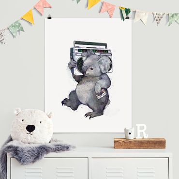 Poster - Illustrazione Koala Con Radio pittura - Verticale 4:3