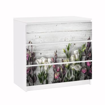 Carta adesiva per mobili IKEA Malm Cassettiera 3xCassetti - Tulip Rose Shabby Wood Look