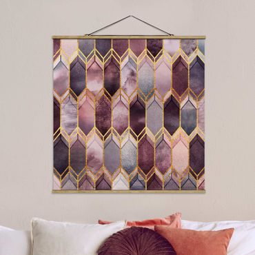 Quadro su tessuto con stecche per poster - Elisabeth Fredriksson - Stained Glass geometrica in oro rosa - Quadrato 1:1