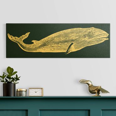Quadro su tela oro - Illustrazione di balena su blu