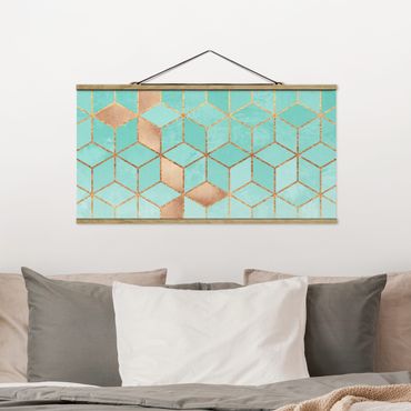 Foto su tessuto da parete con bastone - Elisabeth Fredriksson - Turchese Bianco d'oro Geometria - Orizzontale 1:2