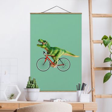 Foto su tessuto da parete con bastone - Dinosauro con la bicicletta - Verticale 3:2