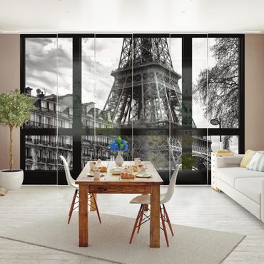 Tende scorrevoli set - Window View Paris - Close To The Eiffel Tower In Black And White