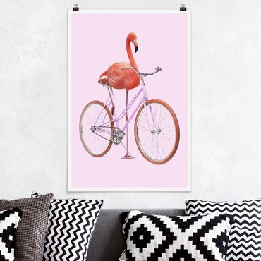 Poster - Flamingo con la bicicletta - Verticale 3:2