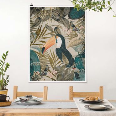 Poster - Vintage Collage - Toucan In The Jungle - Verticale 4:3