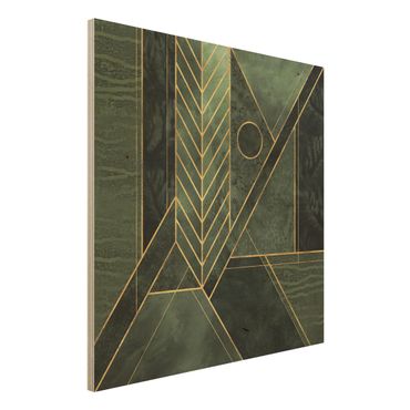 Stampa su legno - Forme geometriche oro verde smeraldo - Quadrato 1:1