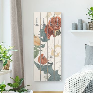 Appendiabiti in legno - Bouquet Disegno Di Fiori In Rosso E Seppia - Ganci cromati - Verticale