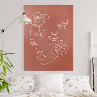 Quadri su tela - Line Art Faces donne Roses rame