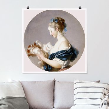 Poster - Jean Honoré Fragonard - Ragazza con il cane - Quadrato 1:1