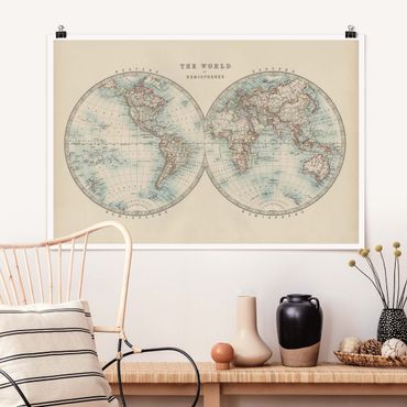 Poster - Mappa del mondo Vintage i due emisferi - Orizzontale 2:3