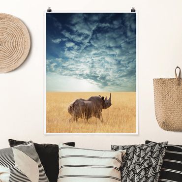 Poster - Rhino nella savana - Verticale 4:3