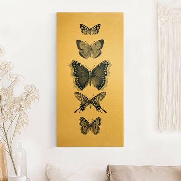 Quadro su tela oro - Farfalla in china su beige