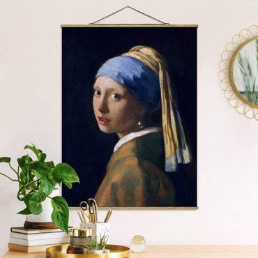 Foto su tessuto da parete con bastone - Jan Vermeer van Delft - Ragazza con l'orecchino di perla - Verticale 4:3