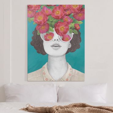 Quadri su tela - Illustrazione collage del ritratto della donna con i fiori Occhiali