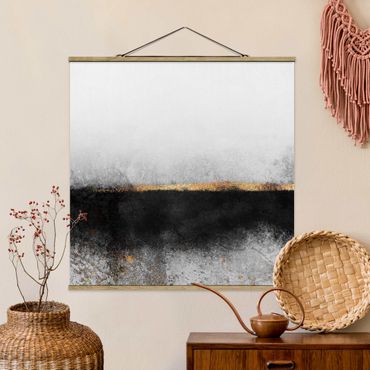 Quadro su tessuto con stecche per poster - Elisabeth Fredriksson - Estratto Golden Horizon Bianco e nero - Quadrato 1:1