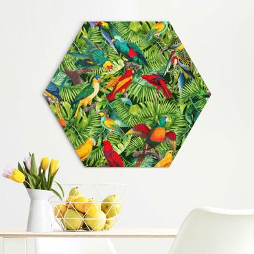 Esagono in Alluminio Dibond - Colorato collage - Parrot In The Jungle