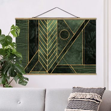 Foto su tessuto da parete con bastone - Elisabeth Fredriksson - Forme geometriche oro verde smeraldo - Orizzontale 2:3