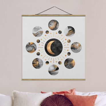 Quadro su tessuto con stecche per poster - Elisabeth Fredriksson - Moon Phases astratta dell'oro - Quadrato 1:1