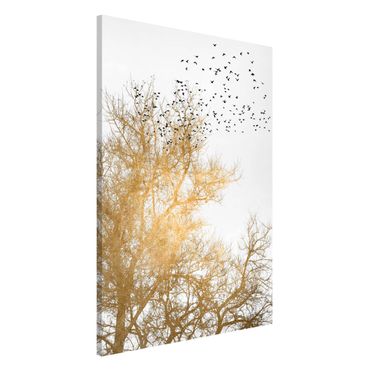 Lavagna magnetica - Stormo di uccelli davanti ad un albero dorato