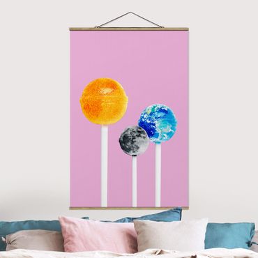 Foto su tessuto da parete con bastone - Lollipops con pianeti - Verticale 3:2