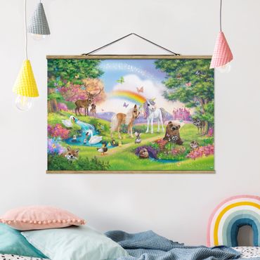 Foto su tessuto da parete con bastone - Animal Club International - Enchanted Forest Con Unicorn - Orizzontale 2:3