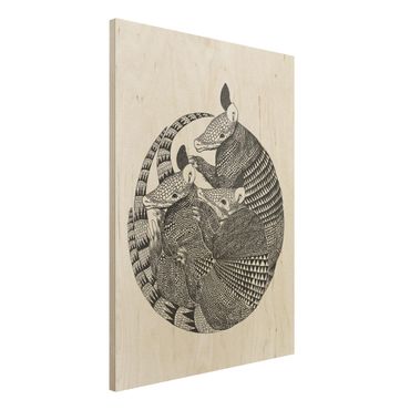Stampa su legno - Illustrazione del modello Armadillos Bianco e nero - Verticale 4:3