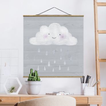 Quadro su tessuto con stecche per poster - Nube con argento Raindrops - Quadrato 1:1