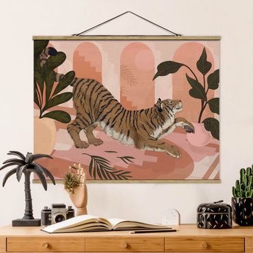 Foto su tessuto da parete con bastone - Laura Graves - Illustrazione Tiger in rosa pastello pittura - Orizzontale 3:4