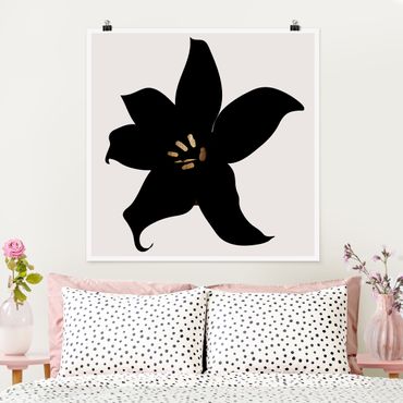 Poster - Mondo vegetale grafico - Orchidea in nero e oro - Quadrato 1:1