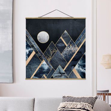 Quadro su tessuto con stecche per poster - Elisabeth Fredriksson - Golden Moon astratti Black Mountains - Quadrato 1:1