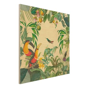 Stampa su legno - Vintage Collage - Birds In The Jungle - Quadrato 1:1