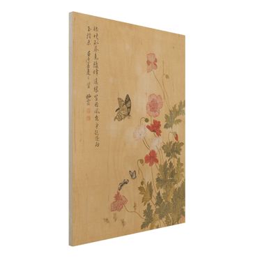 Stampa su legno - Yuanyu Ma - Papaveri e farfalle - Verticale 4:3