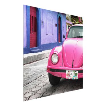 Quadro in vetro - Pink VW Beetle - Quadrato 1:1