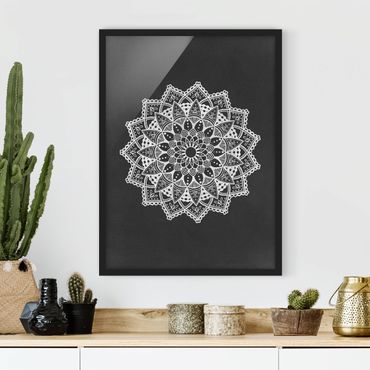 Poster con cornice - Mandala Illustrazione Ornament Bianco Nero - Verticale 4:3