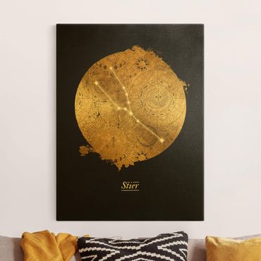 Quadro su tela oro - Segno zodiacale Toro in grigio e oro