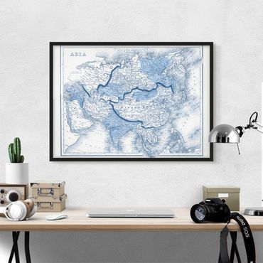 Poster con cornice - Map In Blue Tones - Asia - Orizzontale 3:4